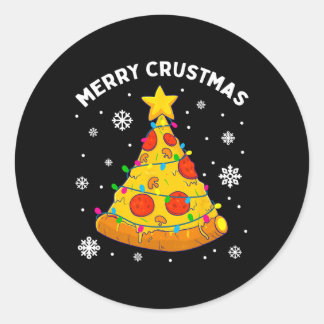 Merry Crustmas Pizza kerstboom - Kind met cadeaus Ronde Sticker