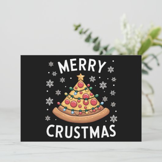 Merry Crustmas Pizza kerstboomgeschenken Feestdagenkaart (Staand voorkant)