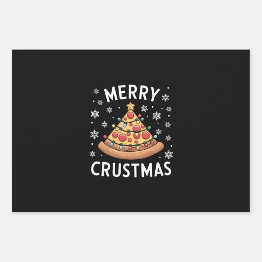 Merry Crustmas Pizza kerstboomgeschenken Inpakpapier Vel (Voorkant)