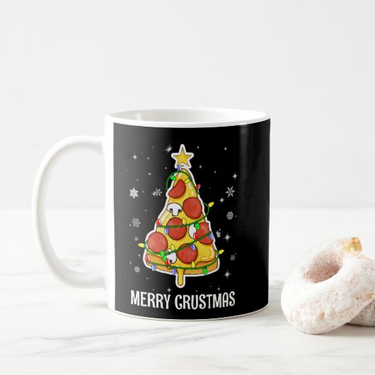 Merry Crustmas Pizza kerstboomgeschenken Koffiemok (Met donut)