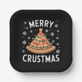 Merry Crustmas Pizza kerstboomgeschenken Papieren Bordje (Voorkant)