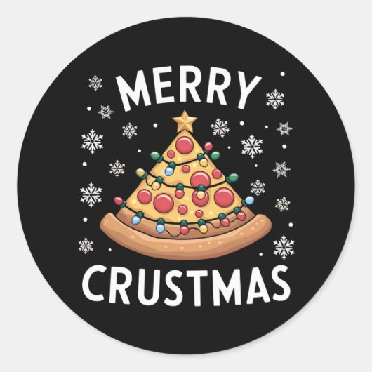 Merry Crustmas Pizza kerstboomgeschenken Ronde Sticker (Voorkant)