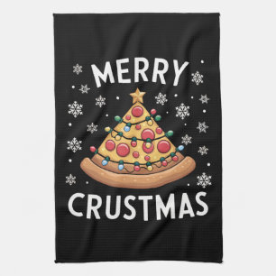 Merry Crustmas Pizza kerstboomgeschenken Theedoek