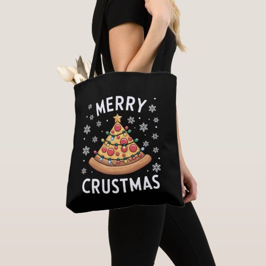 Merry Crustmas Pizza kerstboomgeschenken Tote Bag (Dichtbij)