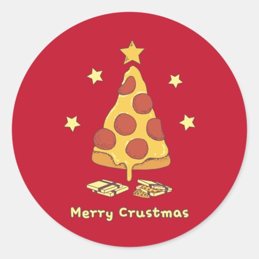 Merry Crustmas - Pizza Kerstmis Klassic Round Sti Ronde Sticker (Voorkant)