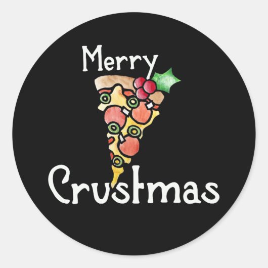 Merry Crustmas Pizza Kerstmis Ronde Sticker (Voorkant)