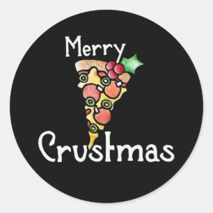 Merry Crustmas Pizza Kerstmis Ronde Sticker