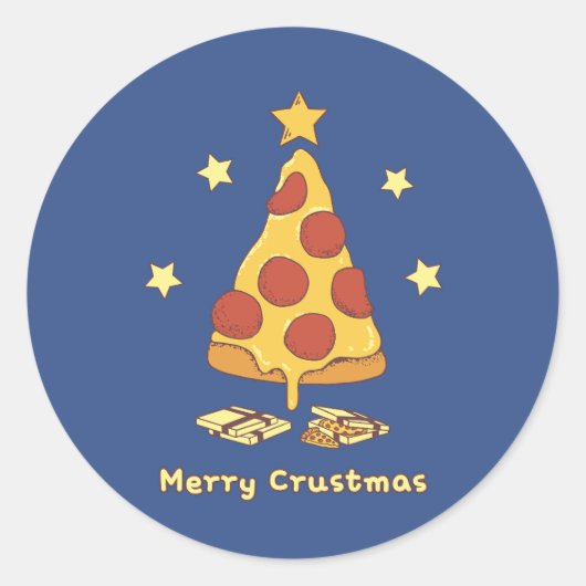 Merry Crustmas - Pizza Kerstmis Ronde Sticker (Voorkant)