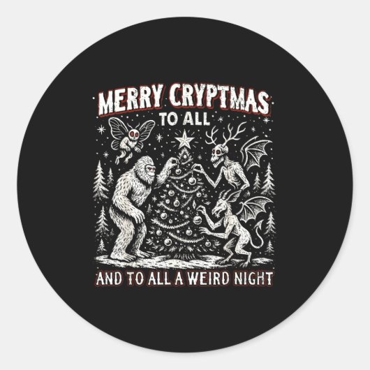 Merry Cryptmas Weird Night Cryptid Holiday Art  Ronde Sticker (Voorkant)