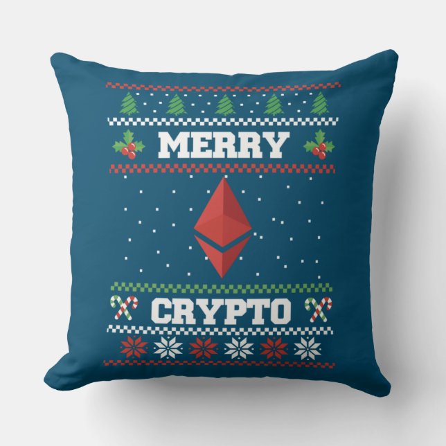 Merry Crypto Ethereum Ugly Christmas Sweater Kussen (Voorkant)
