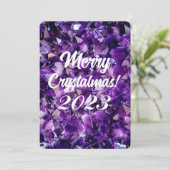 Merry Crystalmas 2023 Paarse Amethist Crystal Feestdagenkaart (Staand voorkant)