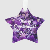 Merry Crystalmas 2023 Paarse Amethist Crystal Ornament (achterkant)