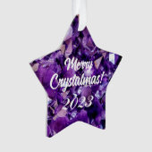 Merry Crystalmas 2023 Paarse Amethist Crystal Ornament (voorkant)