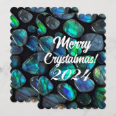 Merry Crystalmas 2024 Blauw Labradoriet Kristal Feestdagenkaart (Voorkant / Achterkant)