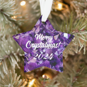 Merry Crystalmas Paarse Amethist Crystal Ornament