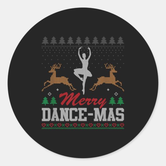 Merry Dance-mas Ballet Dancer Ugly Christmas Balle Ronde Sticker (Voorkant)