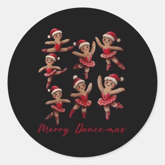 Merry Dancemas Gingerbread Danser Ballet Kerstmis Ronde Sticker (Voorkant)