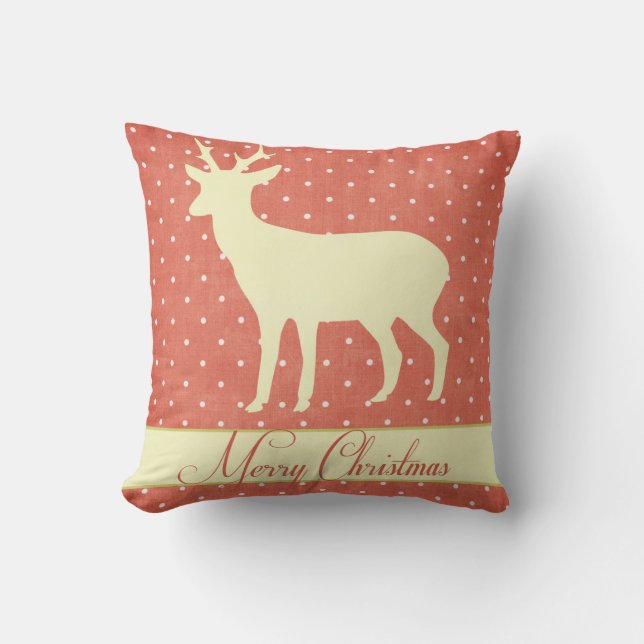 Merry Deer Pillow - Coral Polka Dots Kussen (Voorkant)