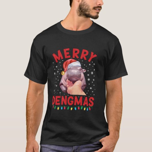 Merry Dengmas Moo Deng Christmas Hippo Pigmy Santa T-shirt (Voorkant)