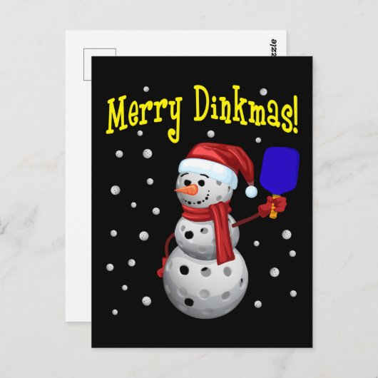Merry Dinkmas - Pickleball Snowman Briefkaart (Voorkant / Achterkant)