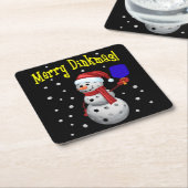 Merry Dinkmas - Pickleball Snowman Kartonnen Onderzetters (Schuin)