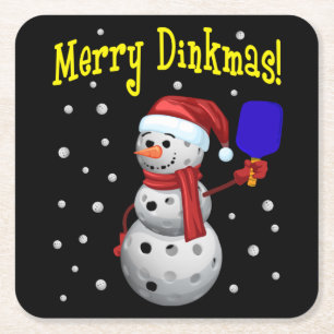 Merry Dinkmas - Pickleball Snowman Kartonnen Onderzetters