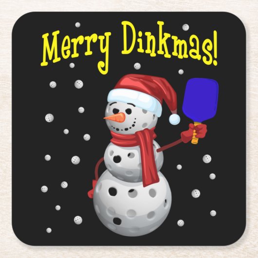 Merry Dinkmas - Pickleball Snowman Kartonnen Onderzetters (Voorkant)