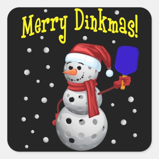 Merry Dinkmas - Pickleball Snowman Vierkante Sticker (Voorkant)
