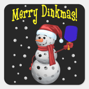 Merry Dinkmas - Pickleball Snowman Vierkante Sticker