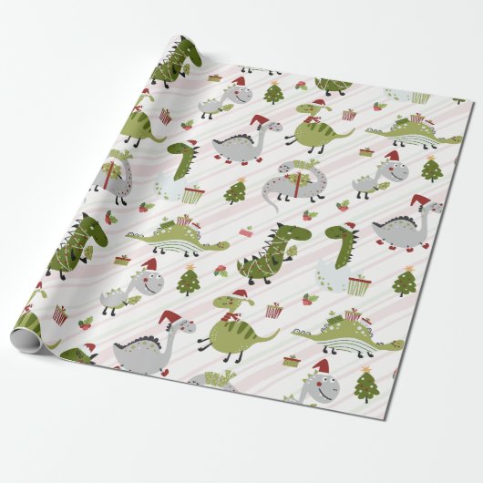 Merry Dino Christmas Cadeaupapier (Uitgerold)