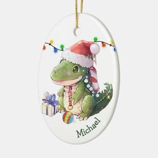 Merry Dinosaur Kinder kerst Keramisch Ornament (Links)