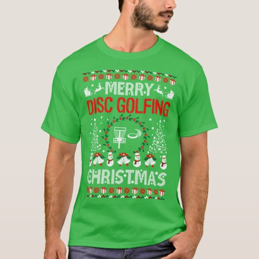 Merry Disk Golfing met kerst, Ugly Sweater, in ope T-shirt (Voorkant)