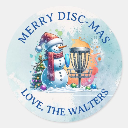 Merry Disk-mas | Disc Golf Gepersonaliseerde Kerst Ronde Sticker (Voorkant)