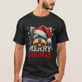 Merry Dogmas Christmas Yorkshire Terrier Dog Santa T-shirt (Voorkant)