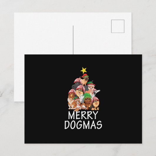 Merry Dogmas Cute Dog Xmas kerstboom hondenliefde Briefkaart (Voorkant / Achterkant)