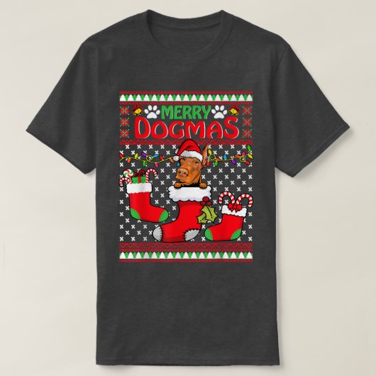 Merry Dogmas Doberman Dog Funny Ugly Christmas Xma T-shirt (Design voorkant)