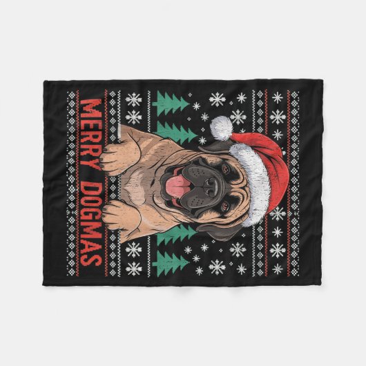 Merry Dogmas Funny Dog Santa Hat Christmas Xmas  Fleece Deken (Voorkant (Horizontaal))