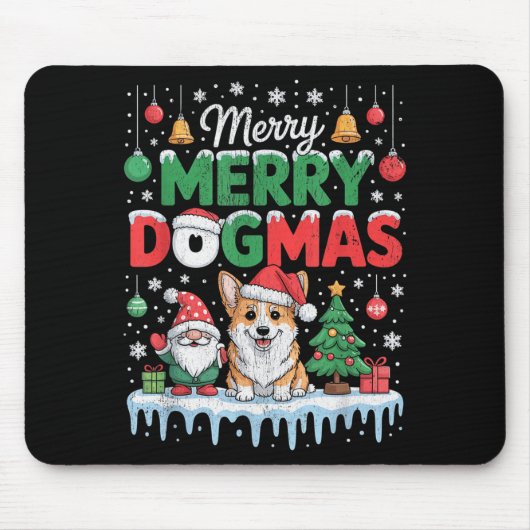 Merry Dogmas Funny Dog Santa Hat Christmas Xmas  Muismat (Voorkant)