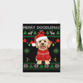 Merry Doodlemas Goldendoodle Wearing Ugly Christma Kaart (Voorkant)
