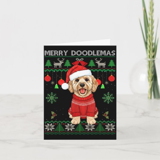 Merry Doodlemas Goldendoodle Wearing Ugly Christma Kaart (Voorkant)