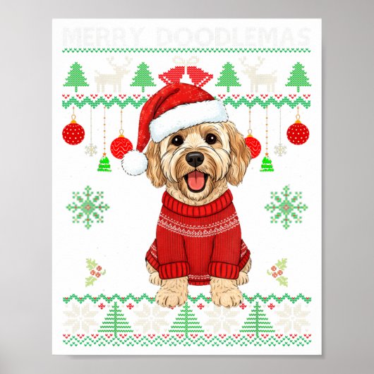 Merry Doodlemas Goldendoodle Wearing Ugly Christma Poster (Voorkant)