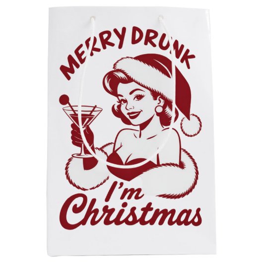 Merry Drunk I'm Christmas Cocktail Snarky Drinking Medium Cadeauzakje (Voorkant)