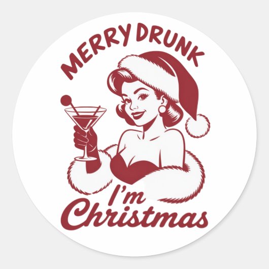 Merry Drunk I'm Christmas Cocktail Snarky Drinking Ronde Sticker (Voorkant)