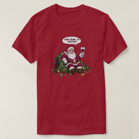 Merry Drunk Santa Christmas T-shirt (Design voorkant)