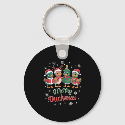 Merry Duckmas – Funny Christmas Ducks Holiday Desi Sleutelhanger (Voorkant)
