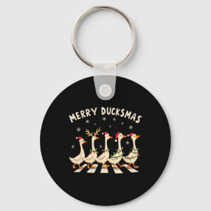 Merry Duckmas Funny Duck Kerstman Hoed Kerstmis Sleutelhanger