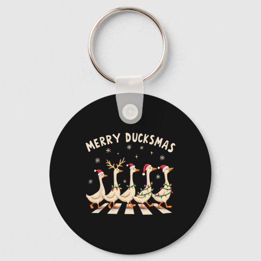 Merry Duckmas Funny Duck Kerstman Hoed Kerstmis Sleutelhanger (Voorkant)