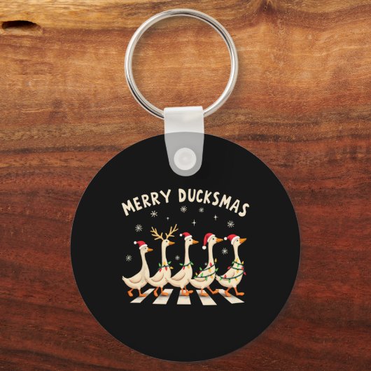 Merry Duckmas Funny Duck Kerstman Hoed Kerstmis Sleutelhanger (Voorkant)