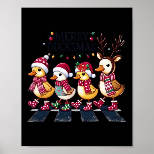 Merry Duckmas Funny Duck Lovers Santa Hat Lights C Poster (Voorkant)