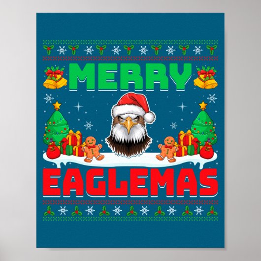 Merry Eaglemas - Eagle Wearing Santa Hat Ugly Chri Poster (Voorkant)